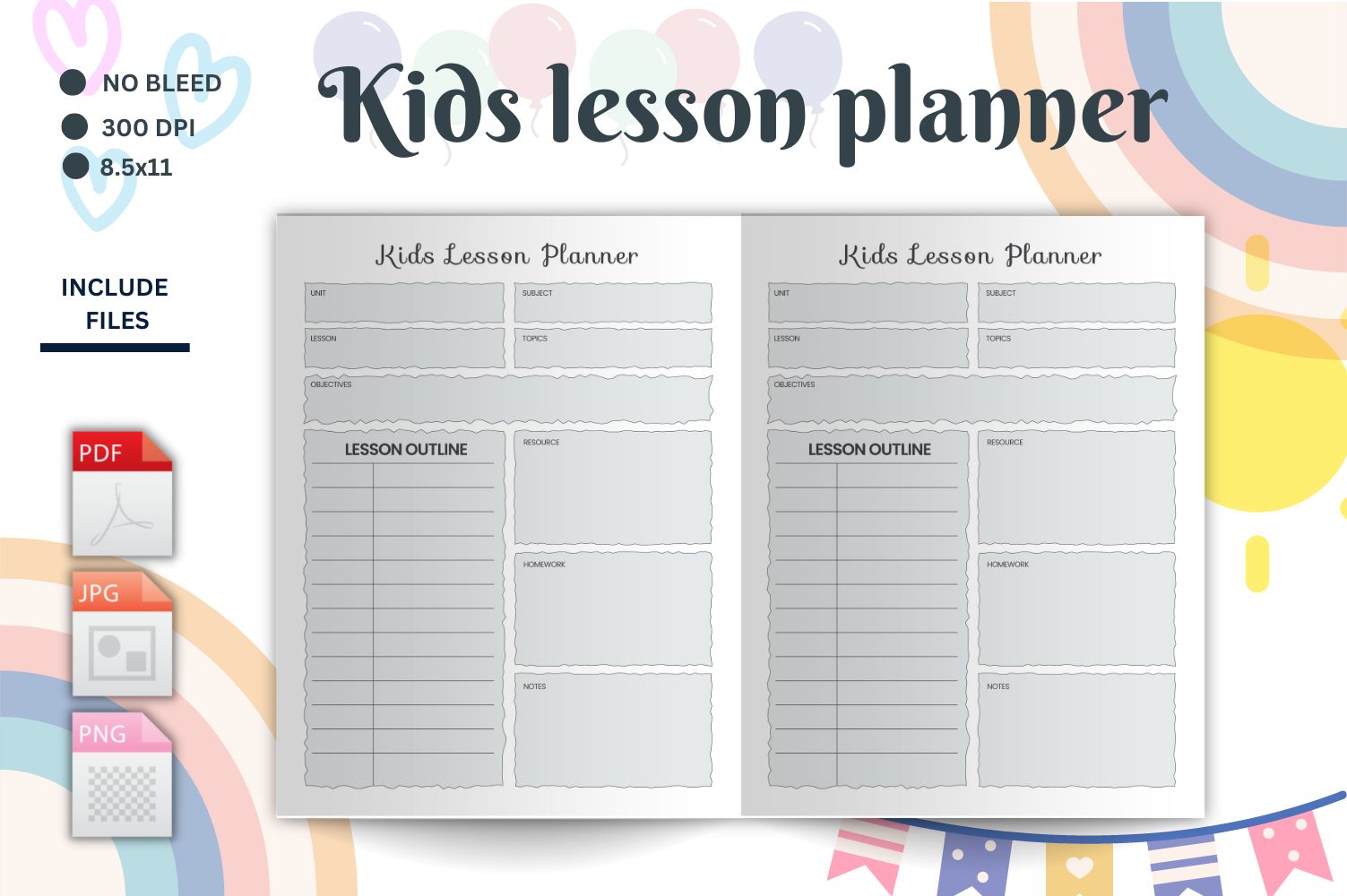 Kids lessons planner – KDP Interior. Editable Lesson Planner Printable,