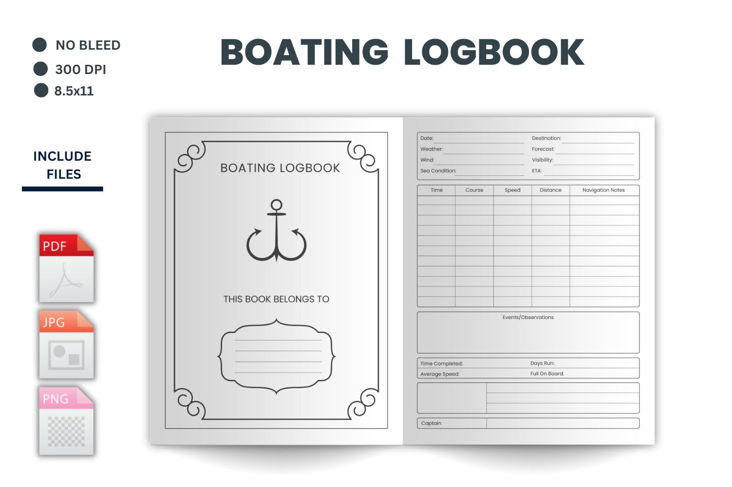 Boating Logbook, Boat Log Book, Boat Gift, Boat Log, Captain’s Log, Motorboat, Sailing Journal
