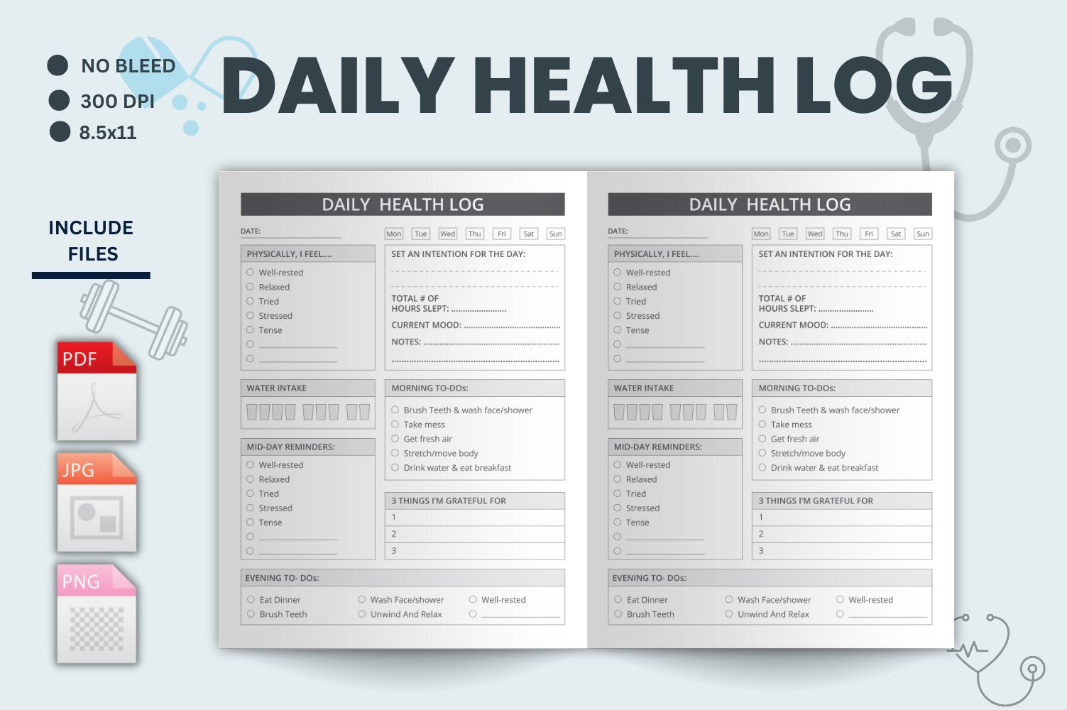 Simple Printable Daily Health Tracker, daily wellness tracker