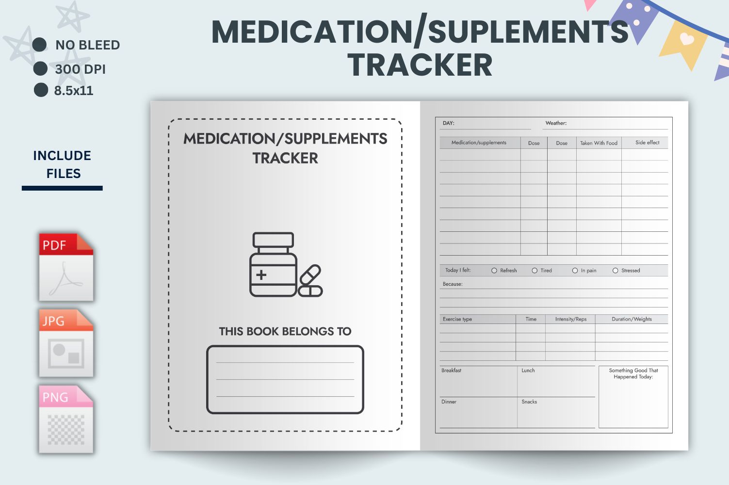 Vitamin Tracker, Supplement Tracker, Vitamin List, Vitamin Log, Health Tracker, Wellness planner