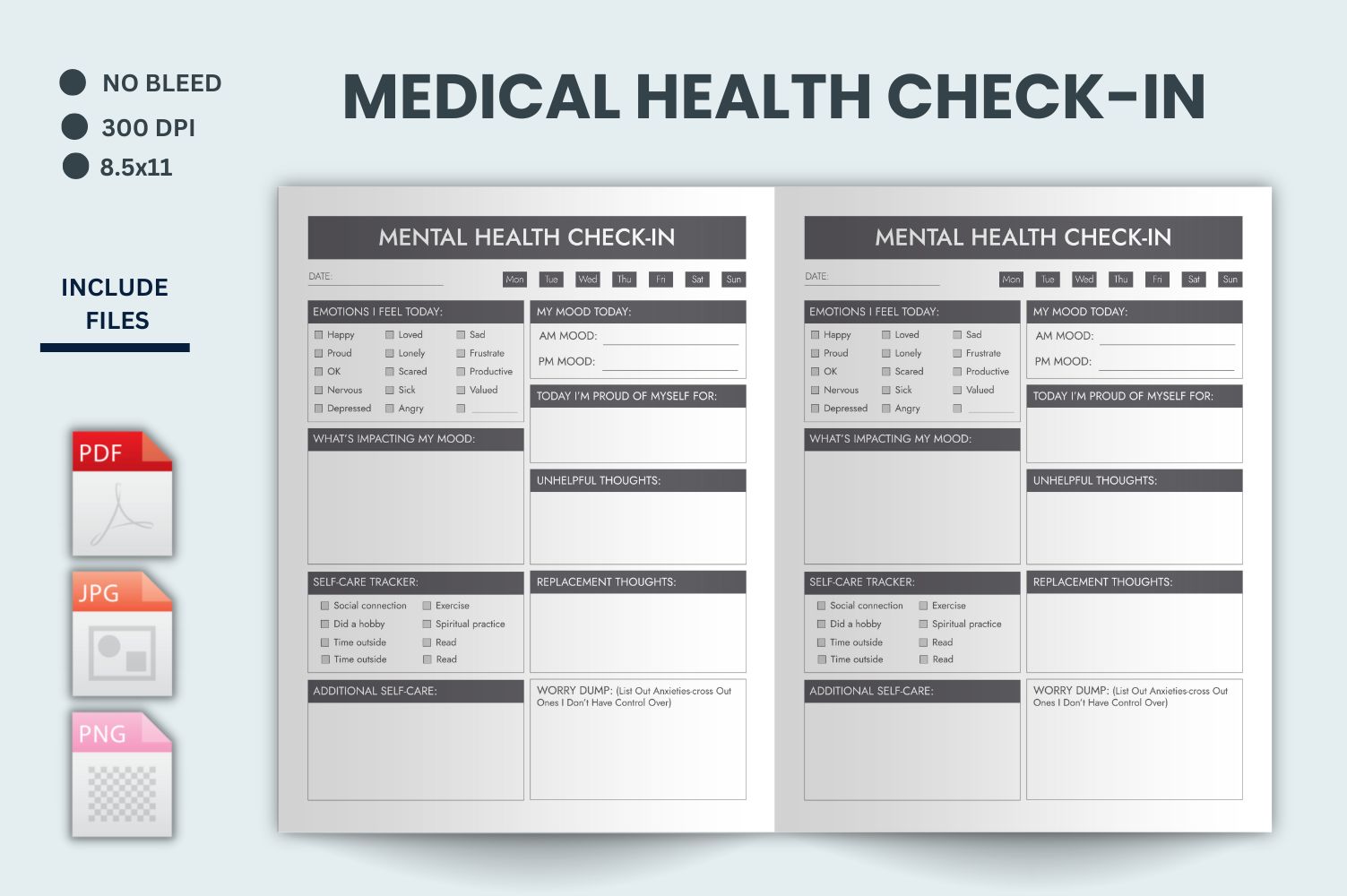 Mental Health Check-In Notepad, Self-Care Check-In, Daily Mood Tracker