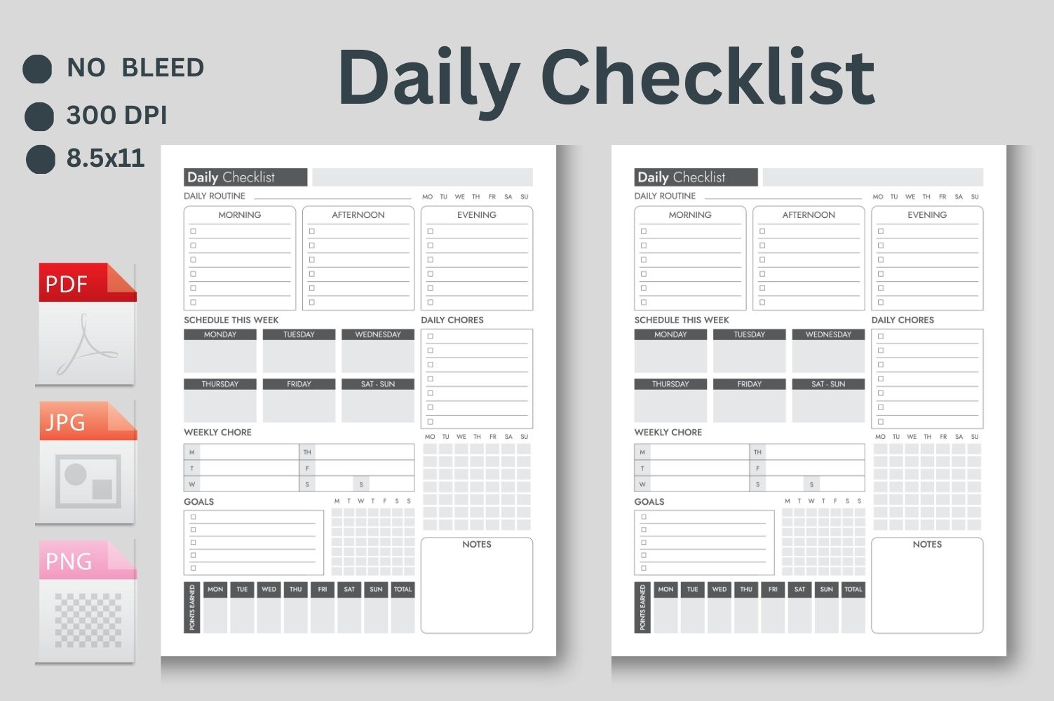 Blank Checklist, Kids Daily School Checklist, Daily Chores Checklist