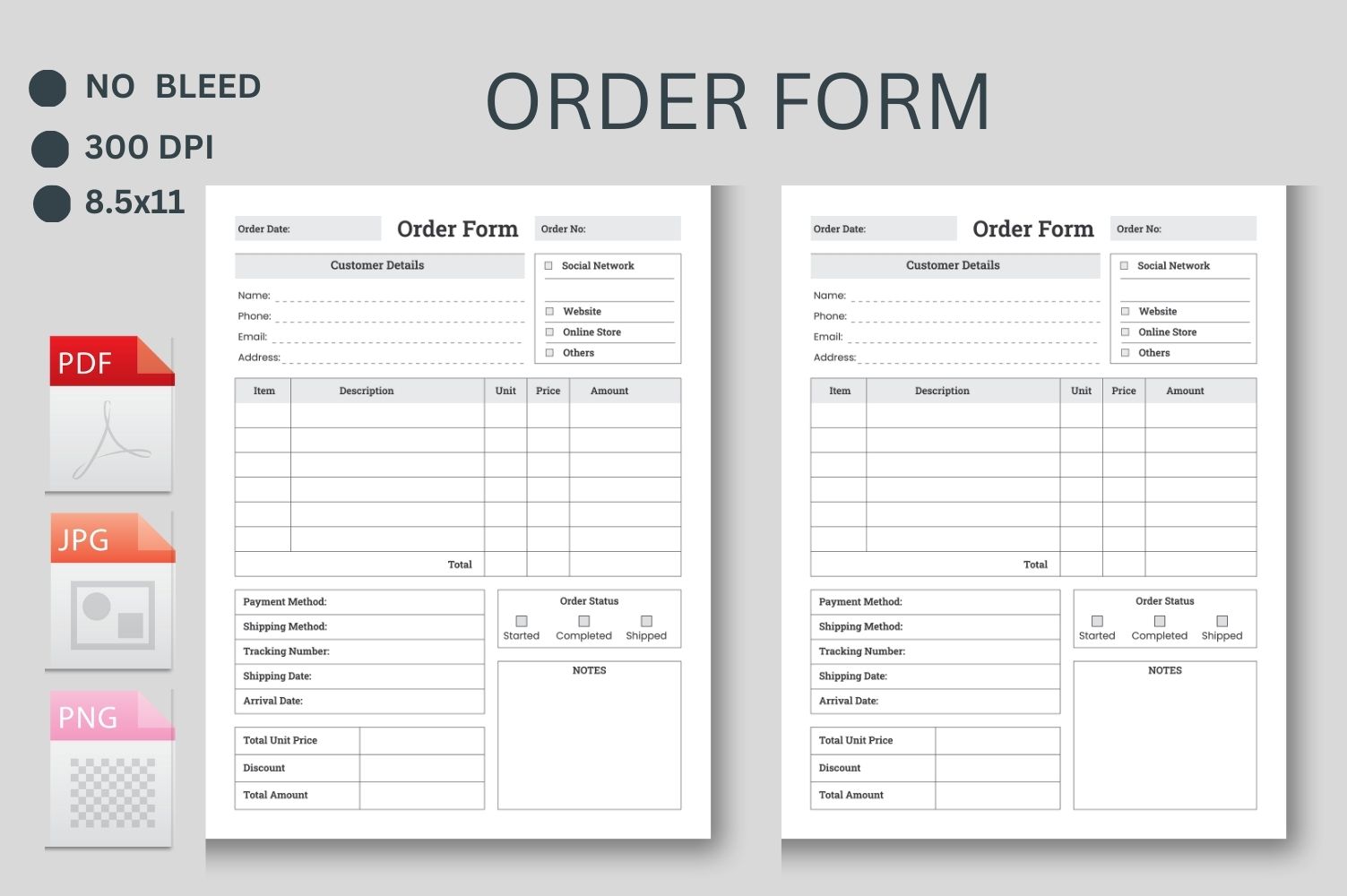 Custom Order Form Template, Purchase Order Form Template, Order Form Editable