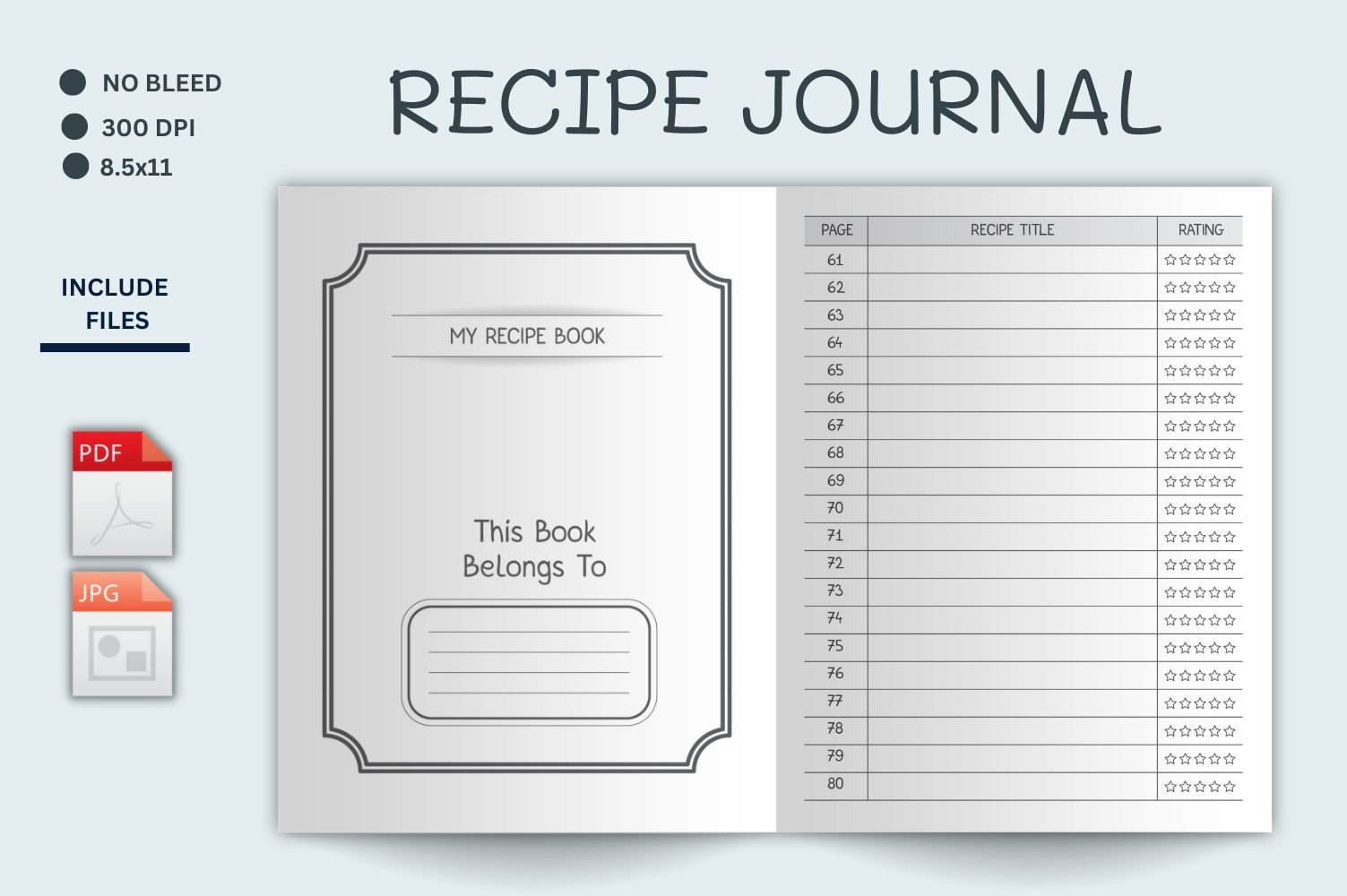 Recipe planner logbook, recipe Planner, Recipe Journal, Recipe Template