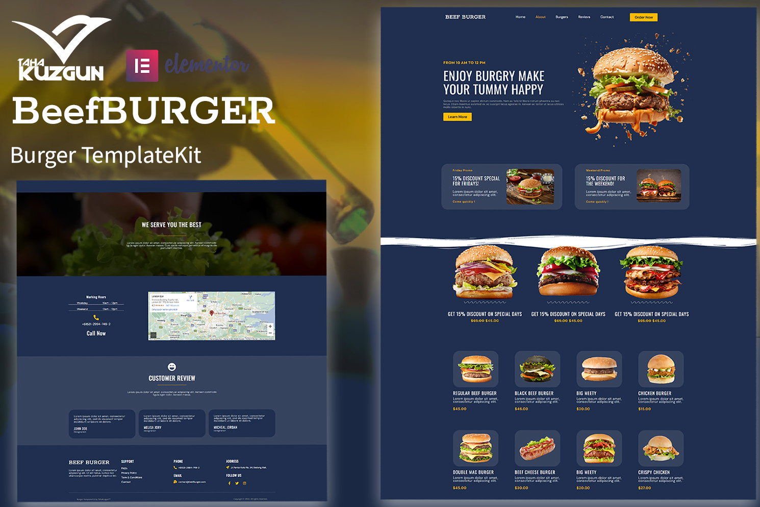 Beef Burger - One Page Elementor Kit