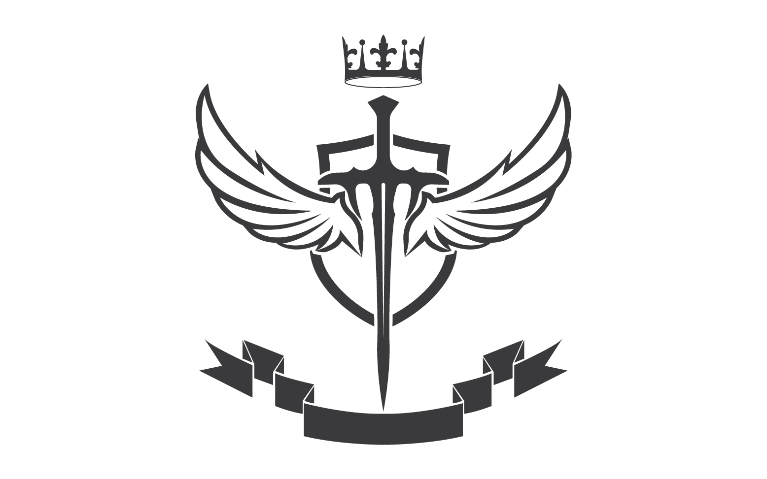 Wing sword and crown king lord logo icon v38