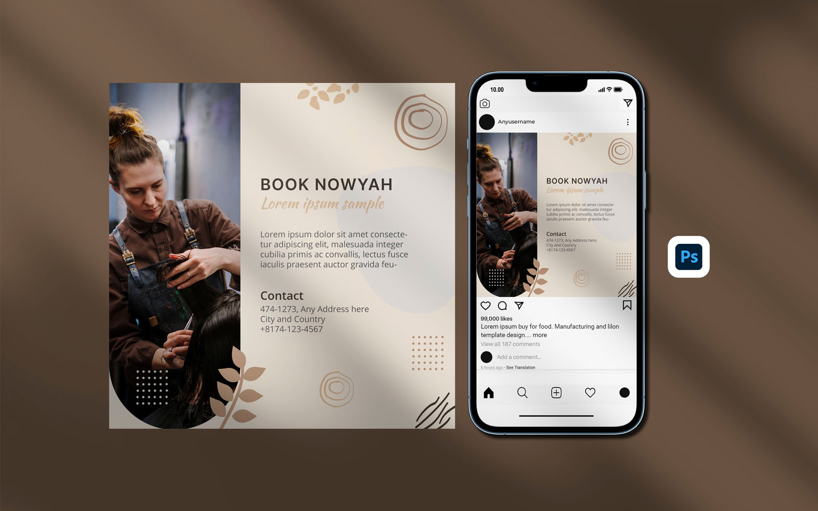 Instagram post template - fashionable hairdresser salon instagram post template