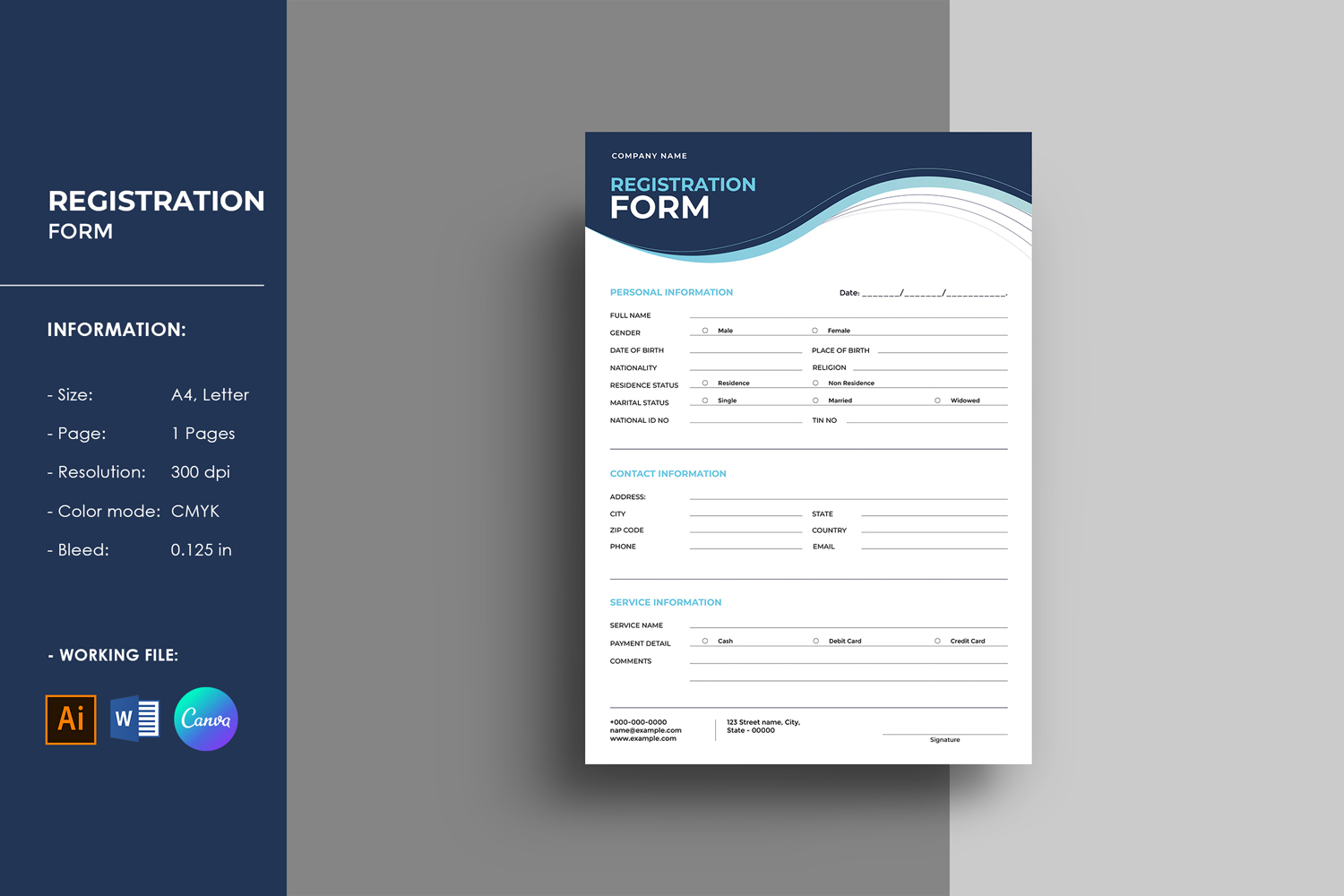 Registration Form Template. Word , Illustrator and Canva