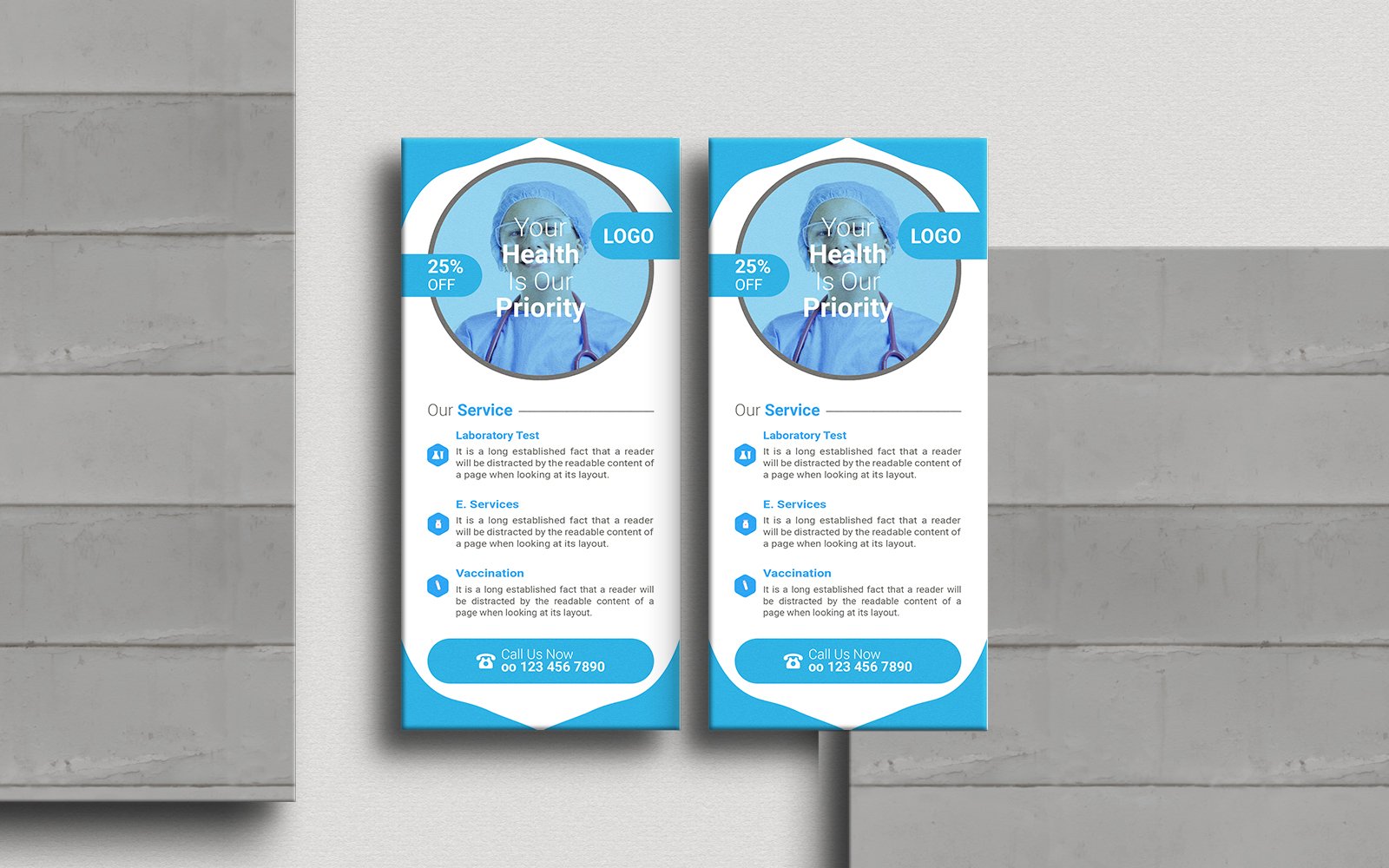 Blue & Orange Medical Rack Card Design Template