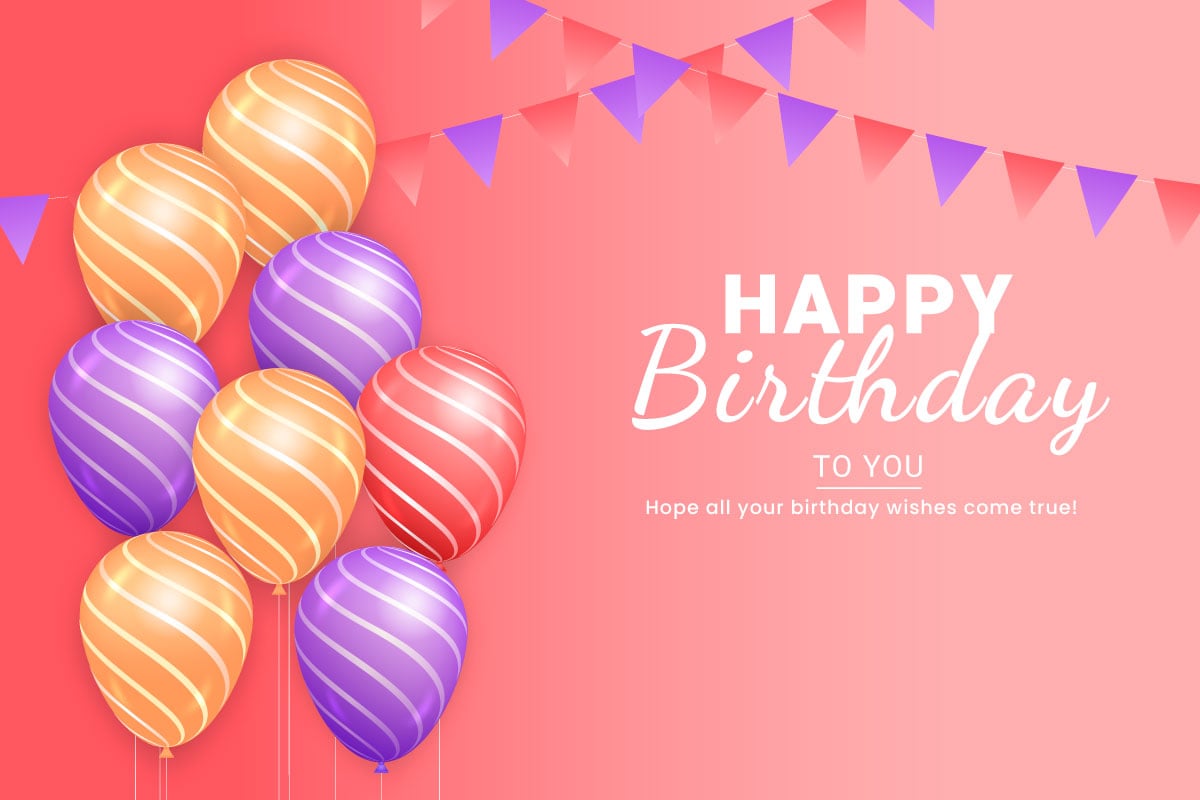 Birthday greeting text vector design. Happy birthday typography in with air balloon elements