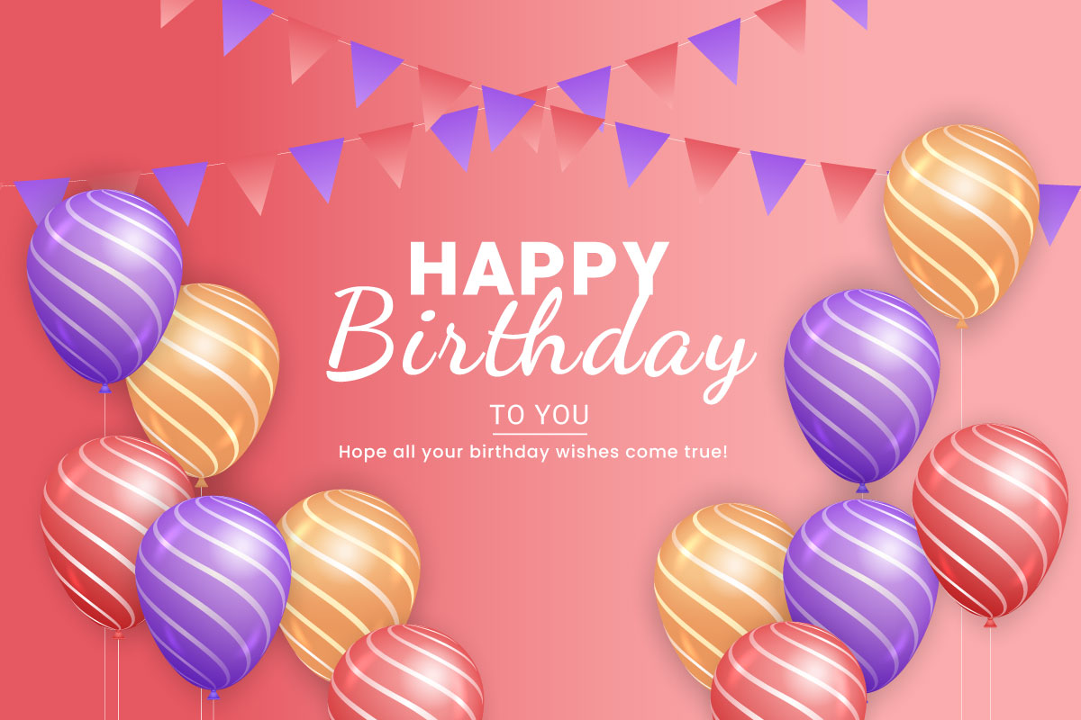 Birthday greeting text vector design. Happy birthday typography in with air balloon element idea