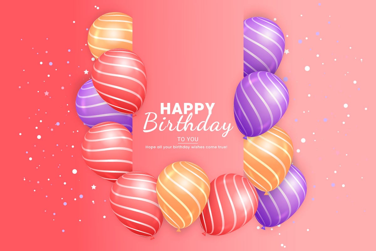 Birthday greeting text vector design. Happy birthday typography in with air balloon element concept