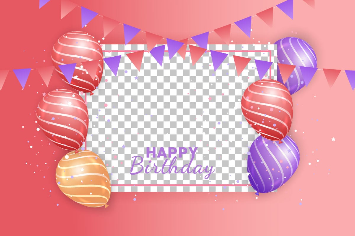 Birthday greeting text vector design. Happy birthday typography in with air balloon element  style