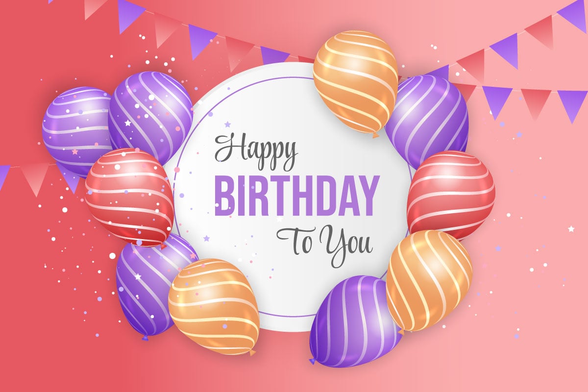 Birthday greeting text vector design. Happy birthday typography in with air balloons