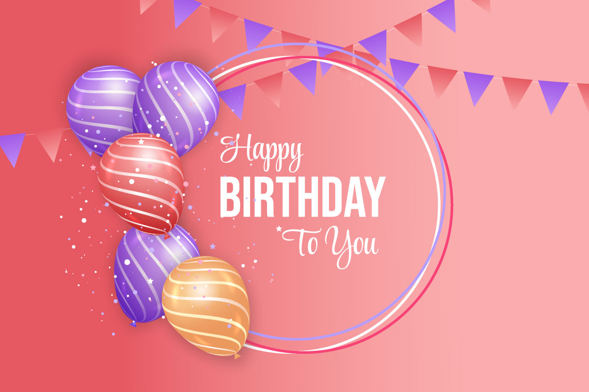 Birthday greeting text vector design. Happy birthday typography in with  balloon element