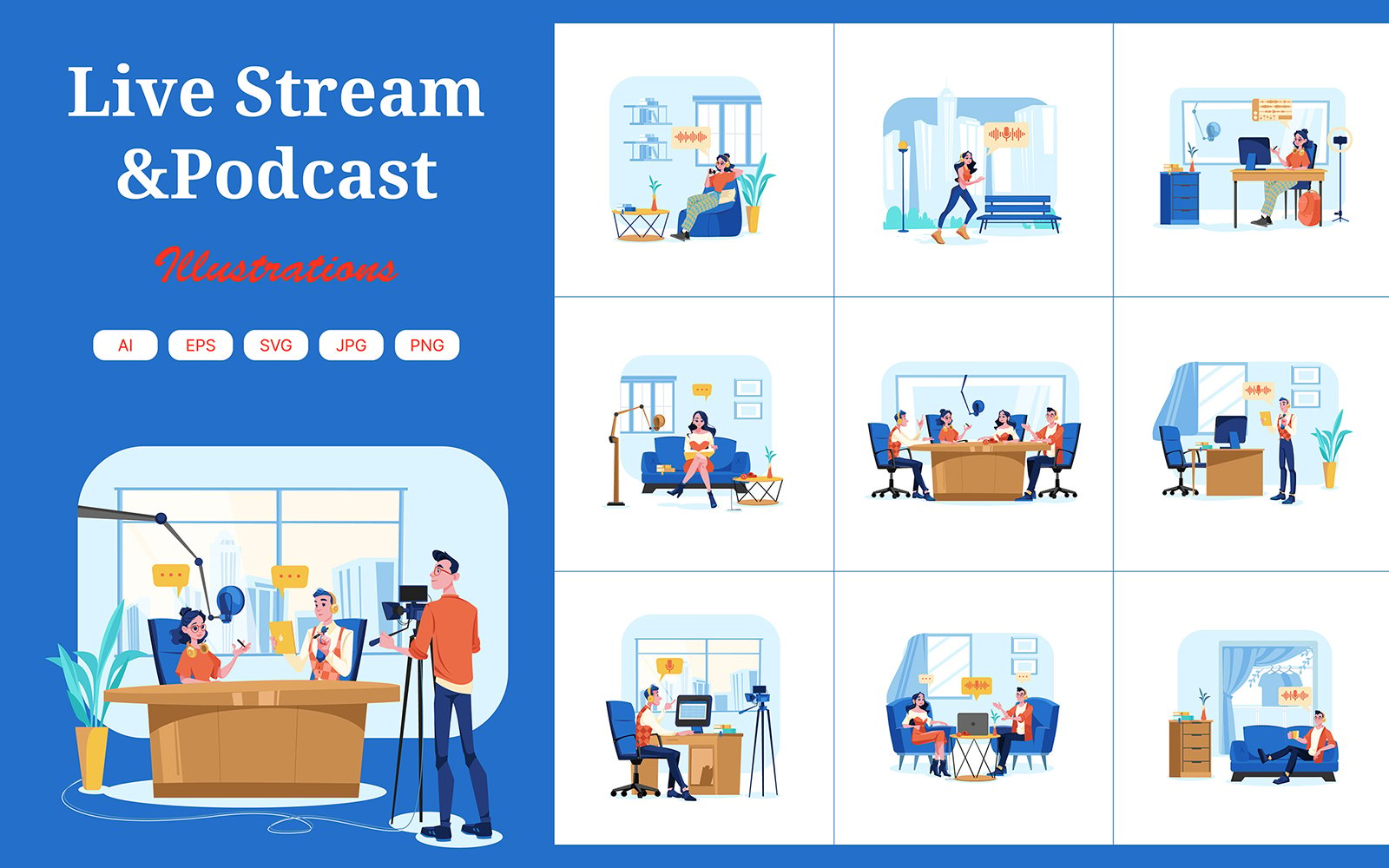 M536_ Live Stream & Podcast Illustration Pack