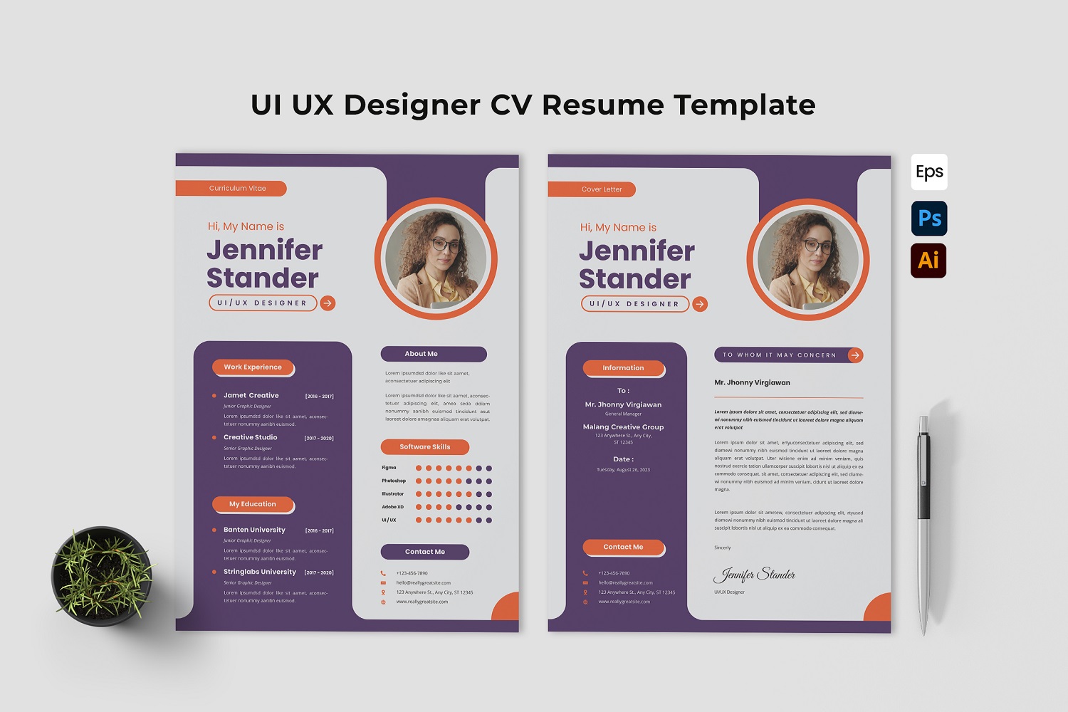 Purple UI UX Designer CV Resume Template