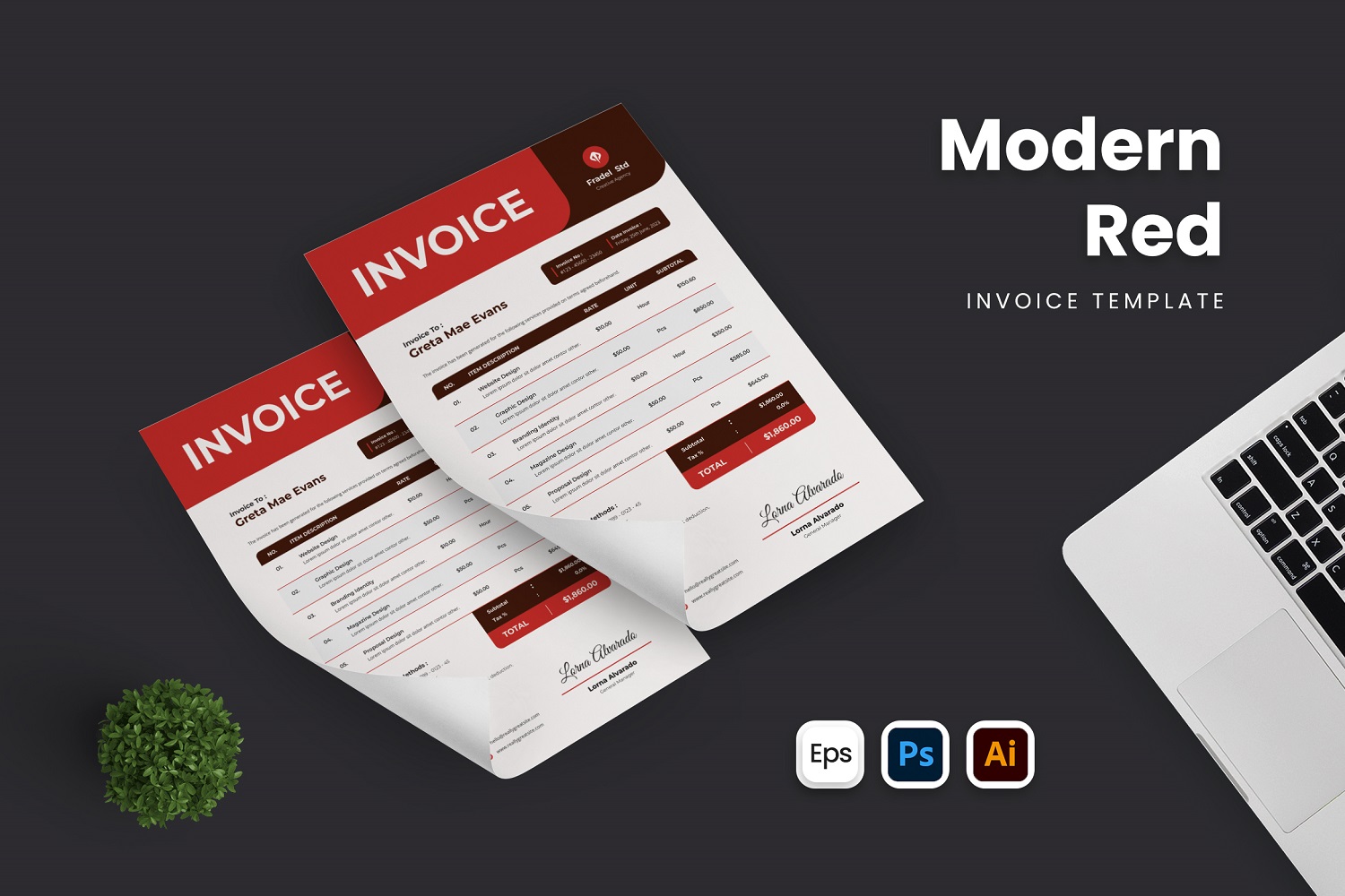 Modern Red Invoice Template