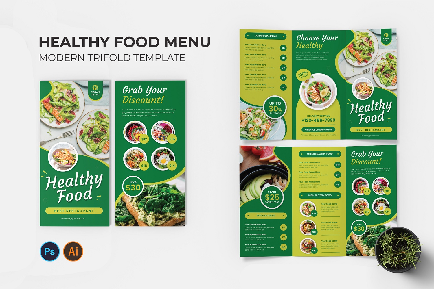 Healthy Food Menu Trifold Brochure