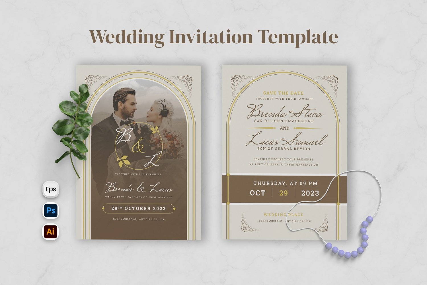 Green Golden Luxury Wedding Invitation