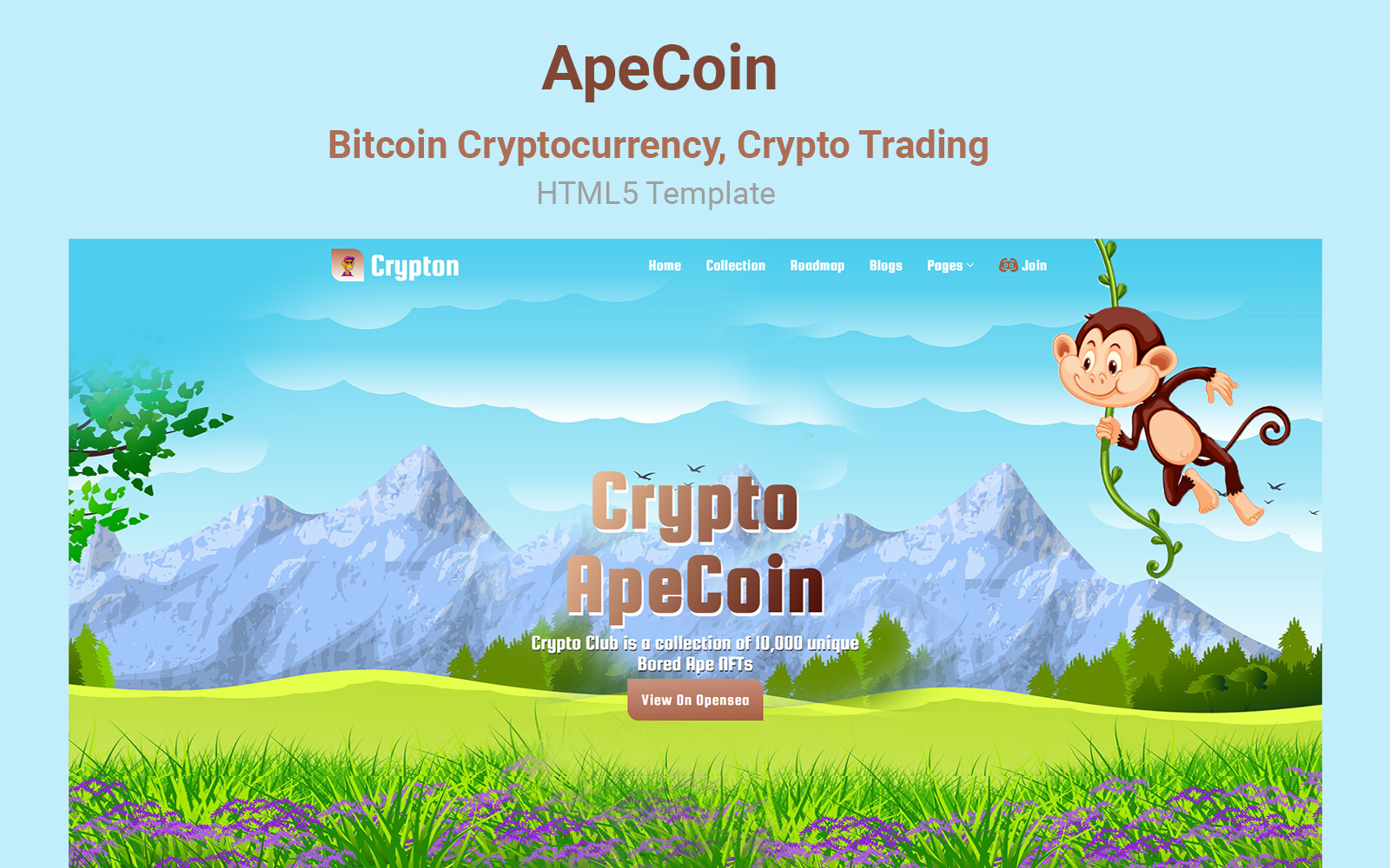 ApeCoin - Bitcoin Cryptocurrency, Crypto Trading Landing Page Template