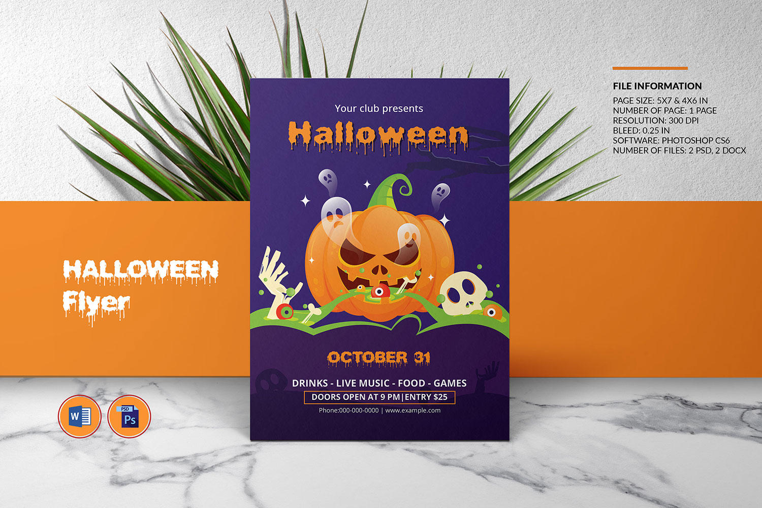 Printable Halloween Party Invitation  Flyer Template