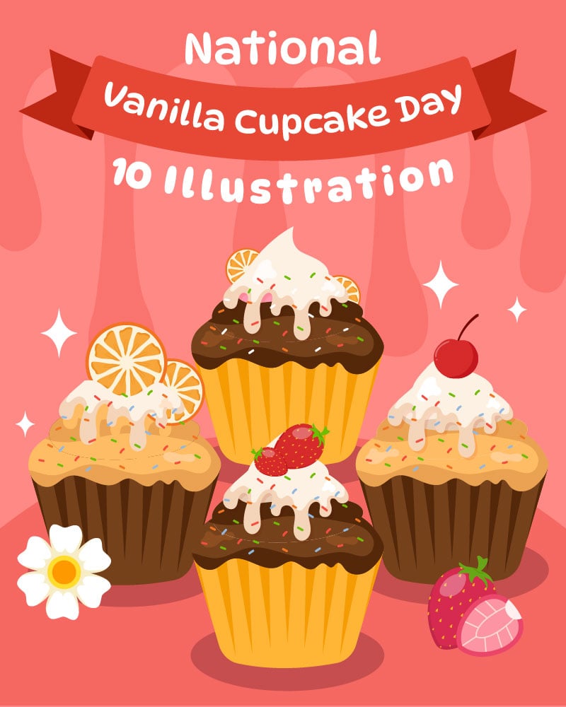 10 National Vanilla Cupcake Day Illustration