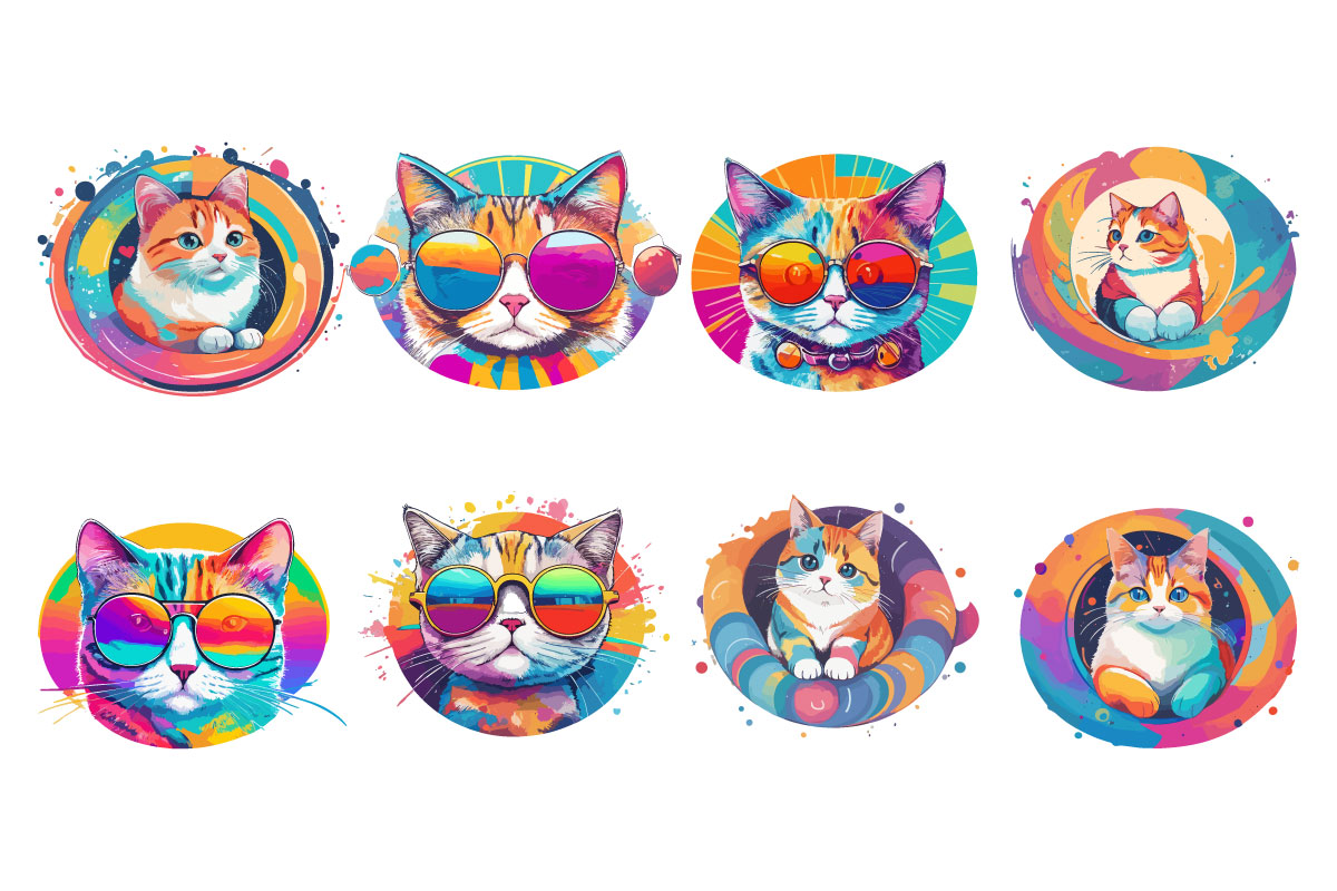 Cute Cats Sublimation Clipart, Cartoon funny cat illustration