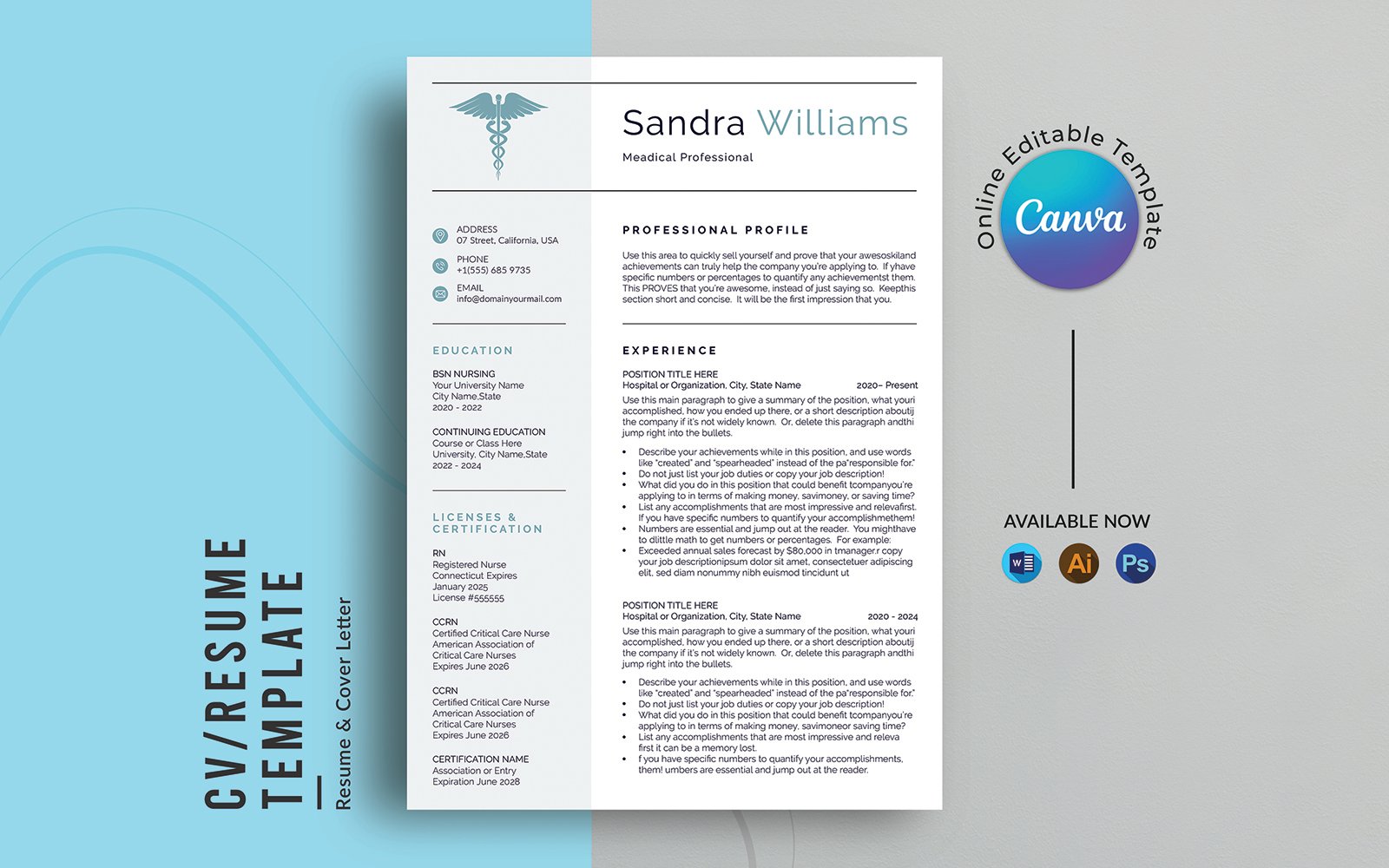 Resume Template Canva | Professional Word Resume Template