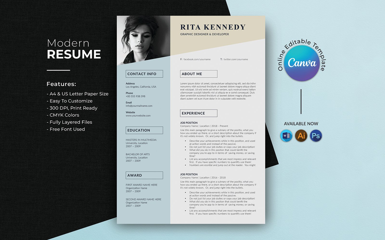 Rita Kennedy Graphic Designer & Developer Resume Template