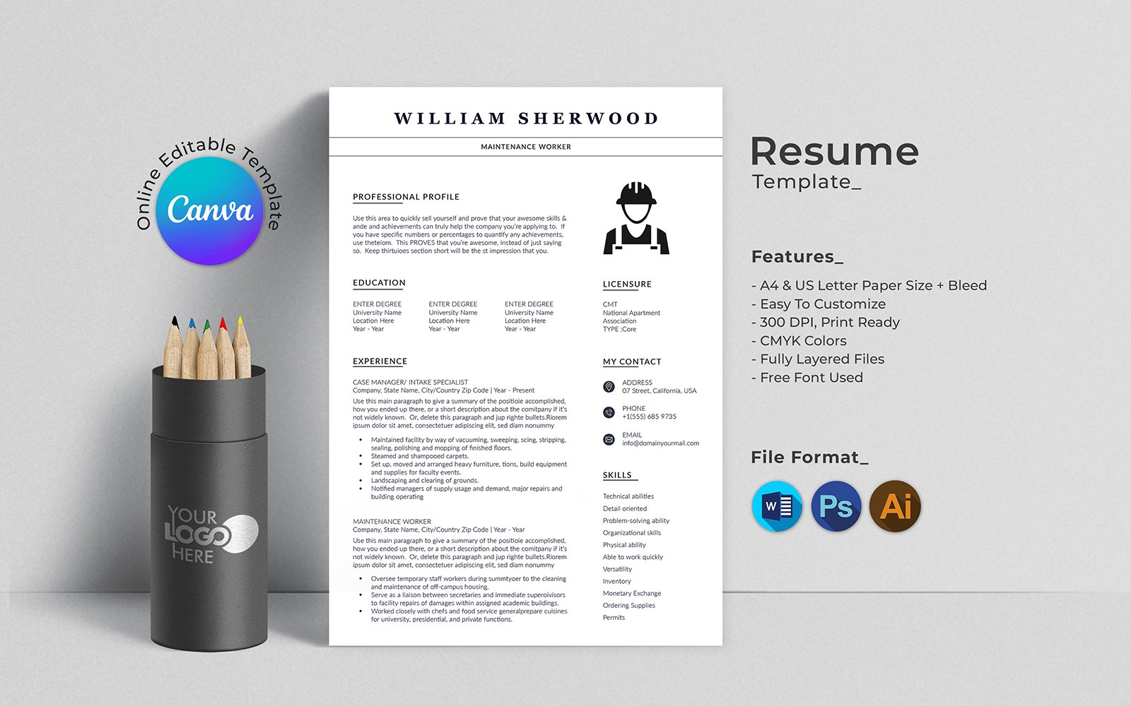 Professional Editable Canva and Word Resume Template