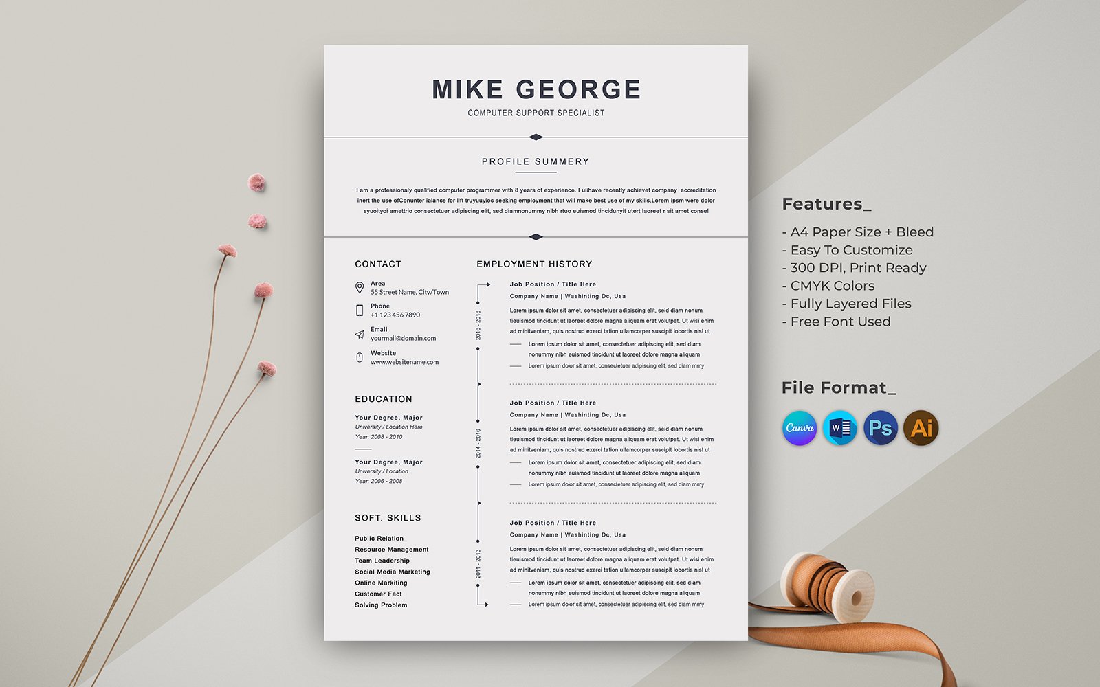 Resume-Mike George Resume Template Canva & Word