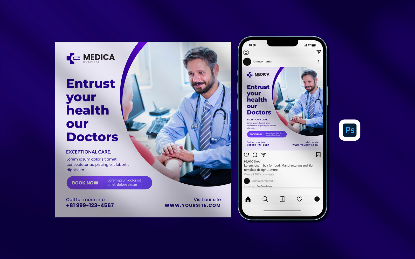 Instagram Posts Template - Medical Healthcare Social Media Post Web Banner