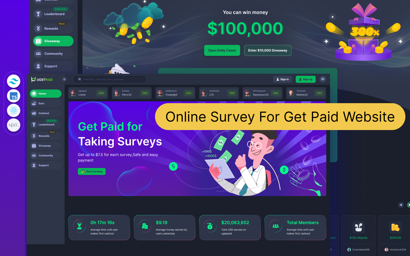 Ugetpaid - Online Survey For Get Paid Website React Next JS Template Games & Nightlife