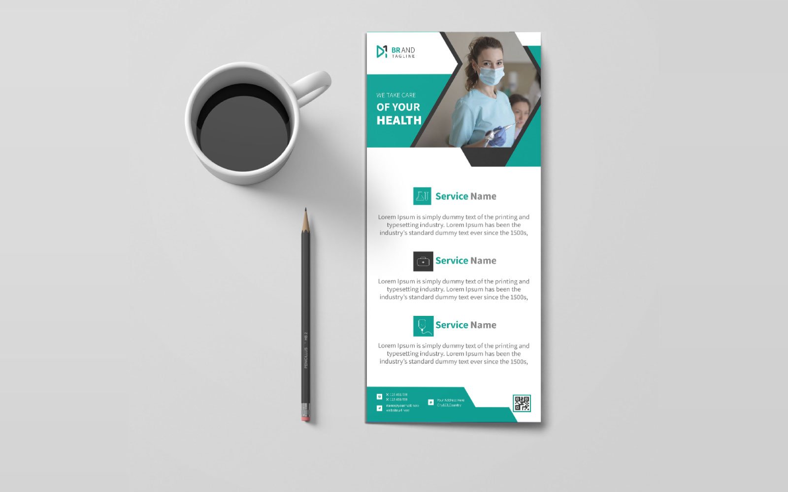 Creative and modern medical healthcare rack card template design