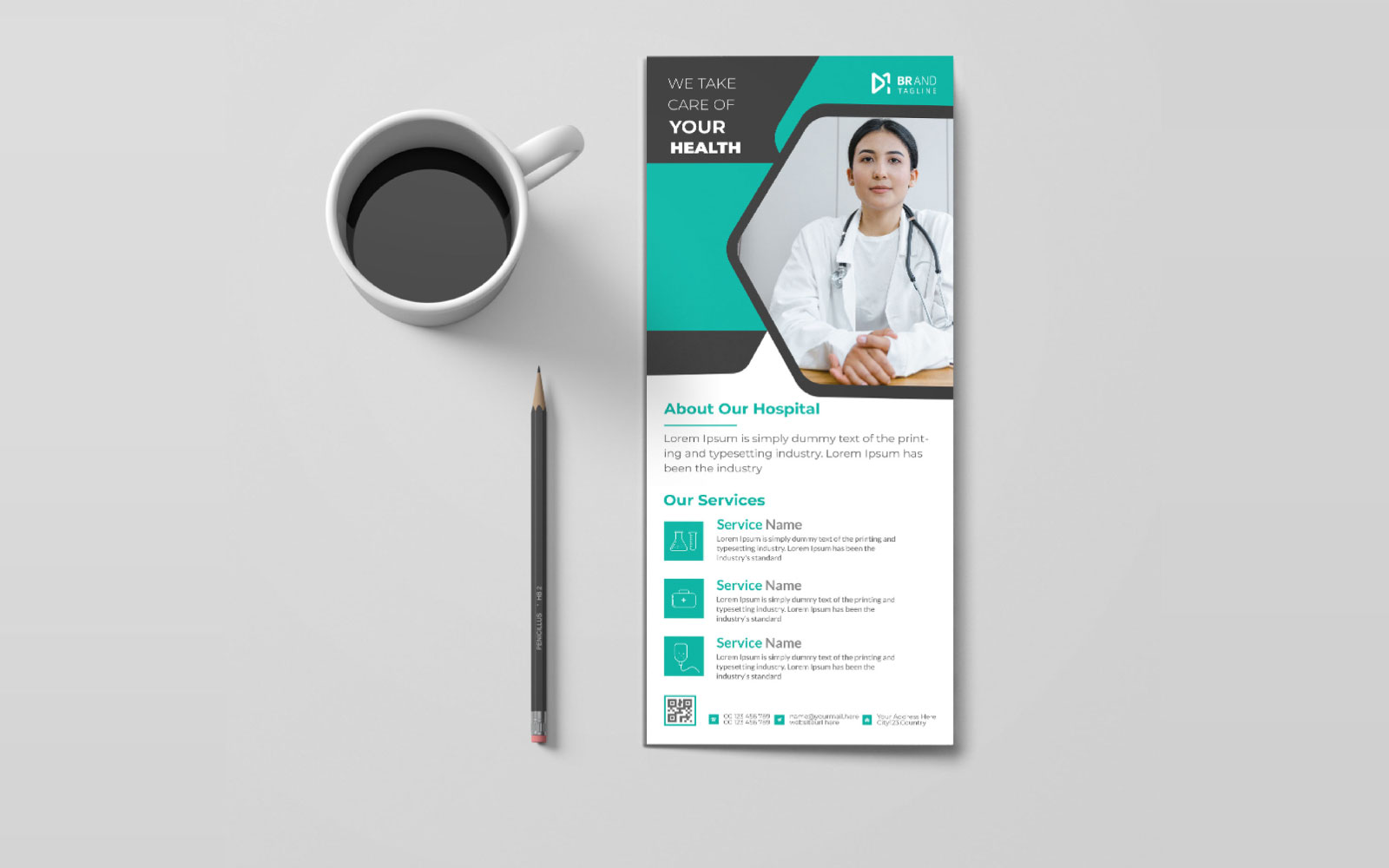 Creative and modern medical healthcare rack card template  design