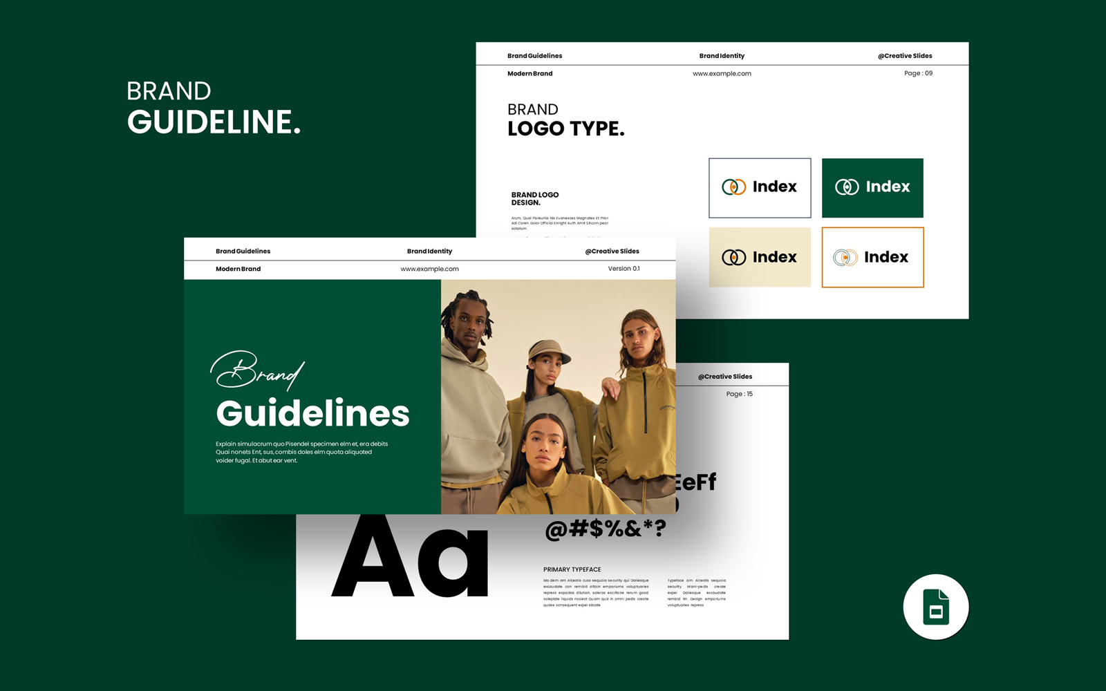 Index | Brand Guidelines Google Slides Template