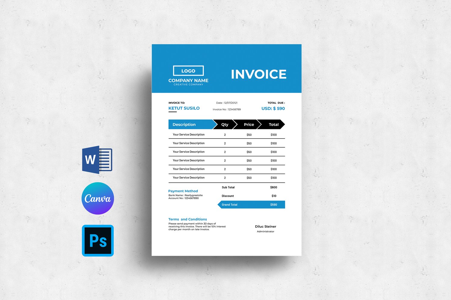 Minimal Invoice Template. Psd, Word and Canva
