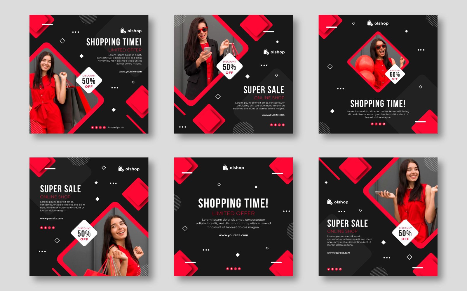 Online Shopping Social Media Post Template Set