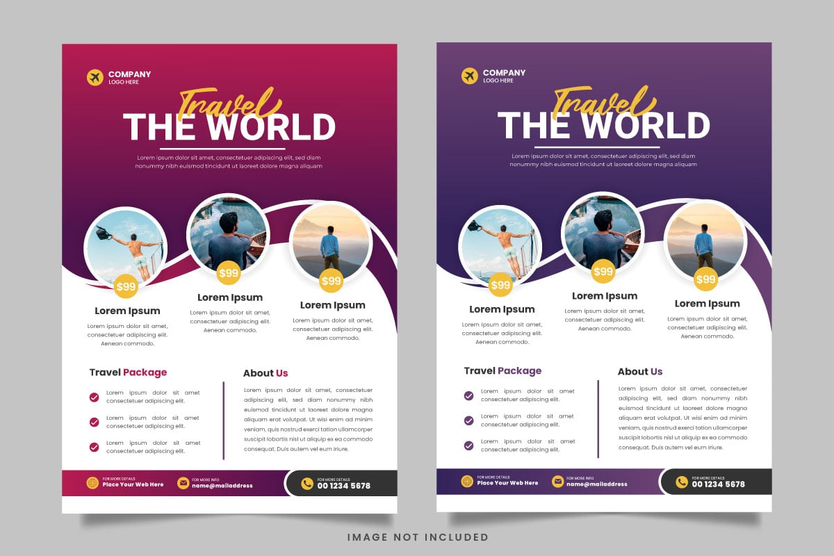 Travel flyer design template and travel agency flyer template design with contact and venue details