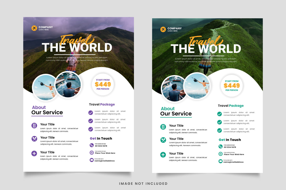 Travel flyer design template and travel agency flyer template design with contact