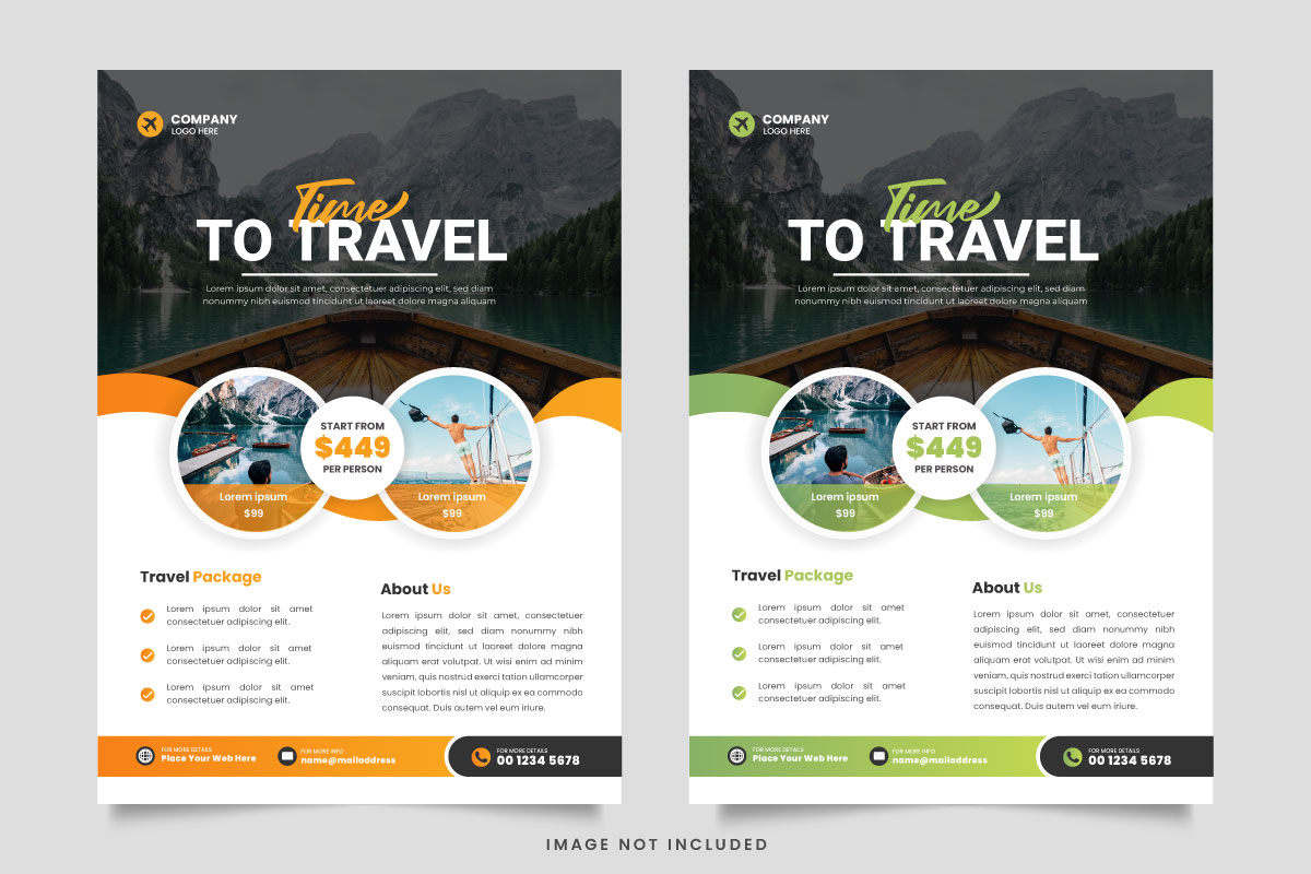 Travel flyer design template and travel agency flyer template design with contact and venue detail