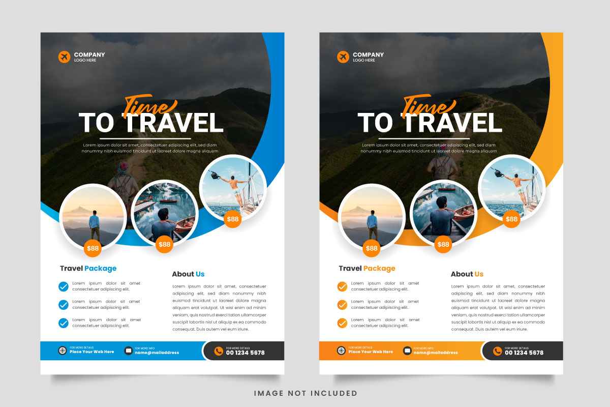 Vector Travel flyer design template and travel agency flyer template design with contact