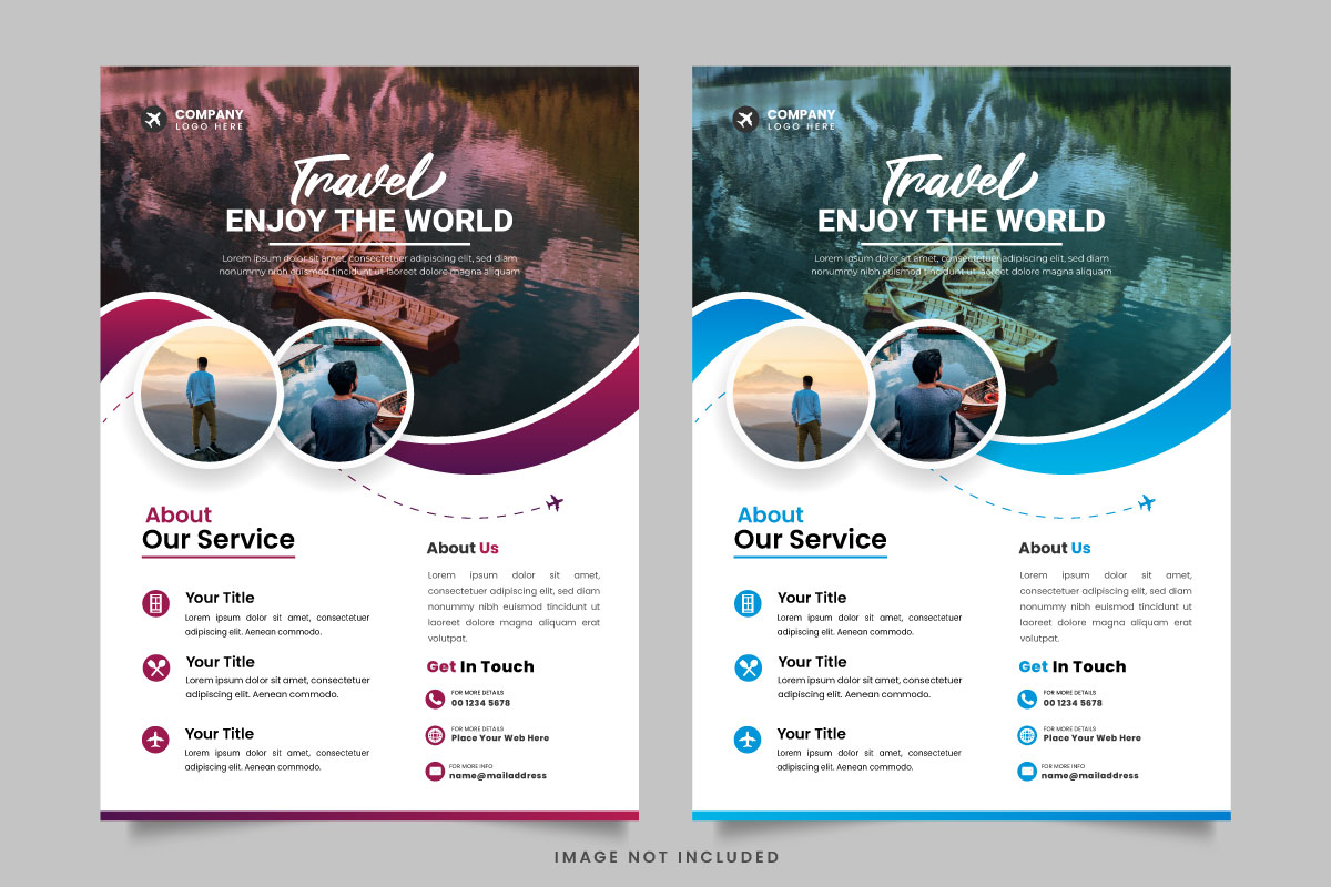 Travel flyer design template and travel agency flyer template design with contacts