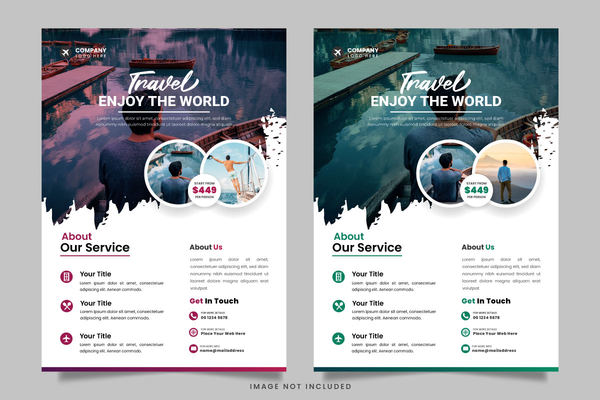 Travel flyer design template and travel agency flyer template design with venue details