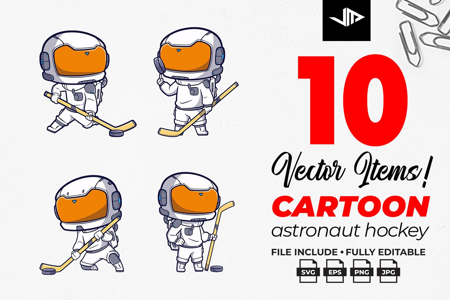 Cartoon Astronaut Hockey Vector Files Bundle