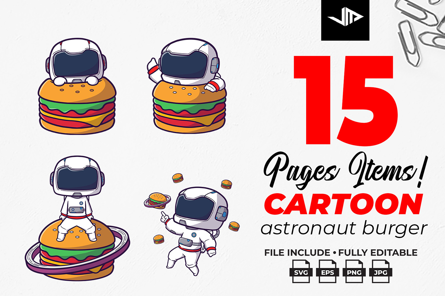 Cartoon Astronaut Burger Vector Files Bundle