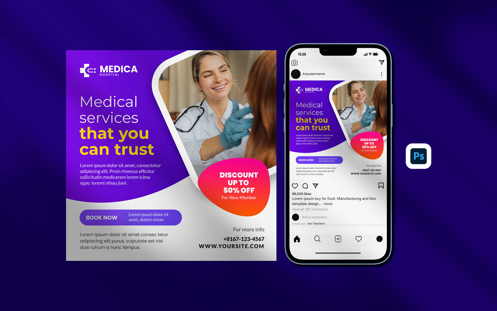 Instagram Post Template - Medical Social Media Design Template