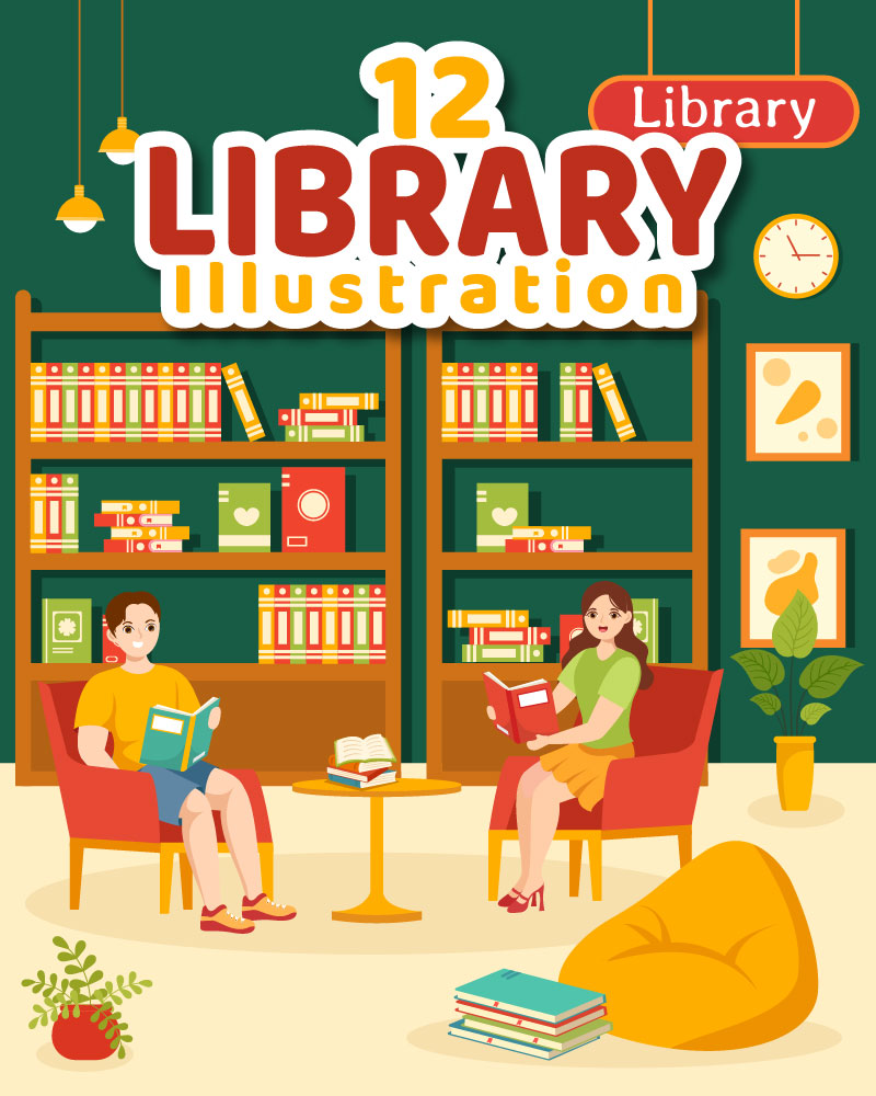 12 Library Vector Illustration