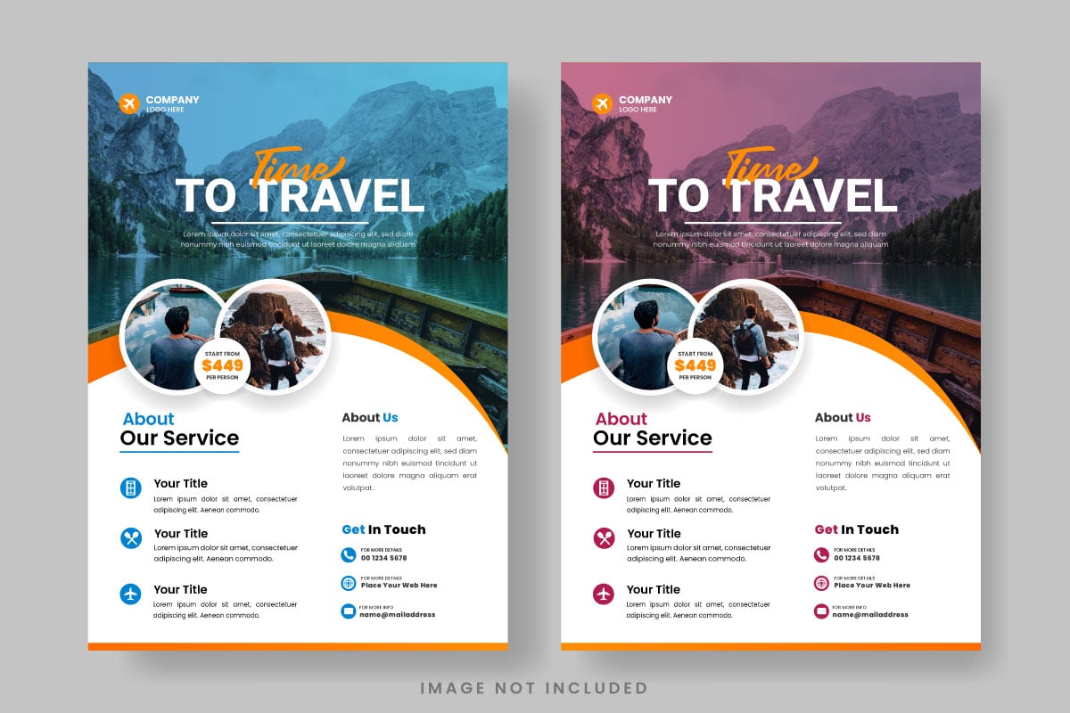 Travel flyer design template  for  travel agency with contact and venue details